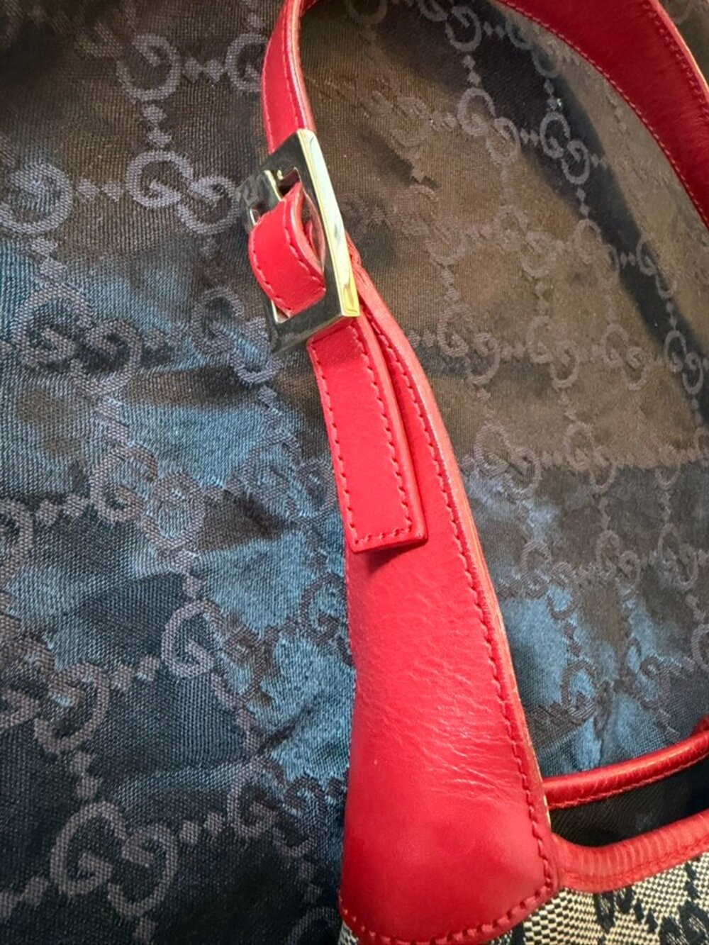 Gucci Vintage Jackie GG Canvas Shoulder Bag Red Leather 001 3735 - Picture 10 of 12